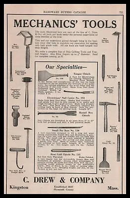 1924 C. Drew & Company Kingston Massachusetts Mechanics Tools Vintage Print Ad • $39.93