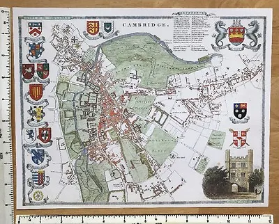 Old Antique Victorian Map Cambridge England: 1800's: 12  X 9  Moule Reprint • £5.99