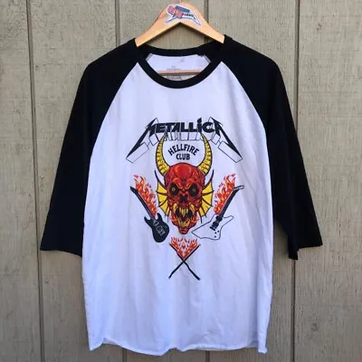 Netflix Stranger Things Hellfire Club X Metallica Large Shirt Raglan Tee • $30