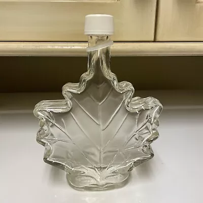 Canadian Maple Leaf Shape Clear Glass Syrup Bottle & Top Embossed Tree 48 8.75” • $12