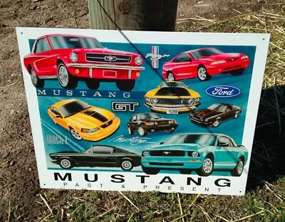 Vintage Ford Mustang Chronology Tin Metal Sign History Muscle Car Garage Classic • $19.95