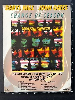 HALL & OATES - CHANGE OF SEASON 12X8  Magazine Advert Poster M37 • £5.49