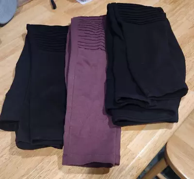 3 Pairs -Zenana Outfitters Women Washed Wide Waistband Moto Leggings Size Large • $13