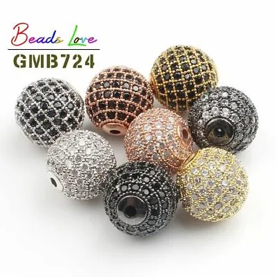 3pcs CZ Spacer Round Bead 4mm 6mm 8mm 10mm 12mm Brass Micro Pave Cubic Zirconia • $10.48
