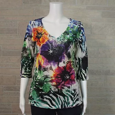 Mushka Sienna Rose Misses SMALL Floral Sublimation Print Ruffle V-neck Shirt Top • $6.39