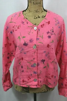 Habitat 100% Linen Colorful Floral Printed Button Shirt Women's S/M Pink Blouse • $21.95