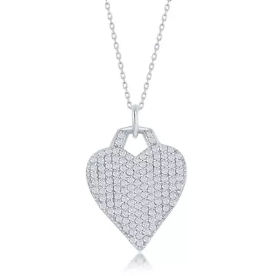 Sterling Silver Micro Pave CZ Heart Necklace • $65