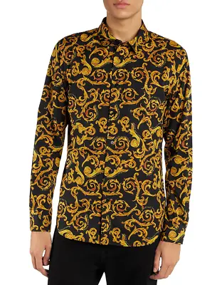 Versace Jeans Couture Sketch Couture Print Shirt Black Size 48R 4115 • $237.50