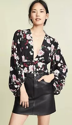 Equipment Sola Silk V Neck Floral Blouse Balloon Sleeves Cropped Top Size XS • $40