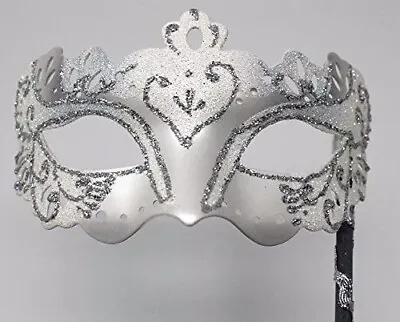 £13.99 • Buy White & Silver Rialto Venetian Masquerade Party Carnival Ball On Hand Held Stick