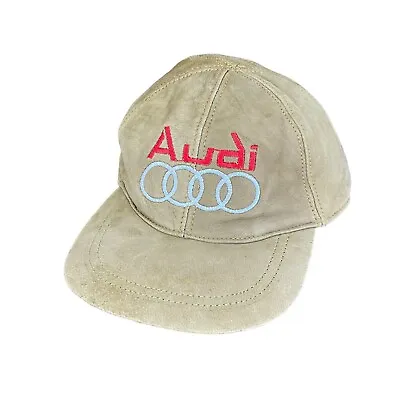 $25 • Buy Vintage 90's Audi Brown Suede Leather Snapback Hat Cap Embroidered