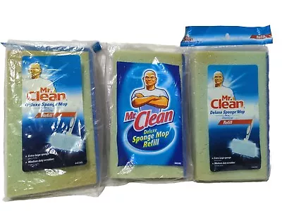 3 X Mr. Clean Deluxe Sponge Mop With Scrubber Strip Refill 446385 - SEALED Read • $19.99