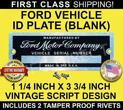 Serial Number Ford Id Tag Data Plate Vintage Script Design Custom (blank) Usa • $19.80