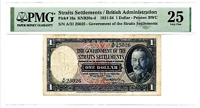 Straits Settlements: 1 Dollar 1.1.1931 Pick 16a KNB20a-d PMG Very Fine 25. • $328.88