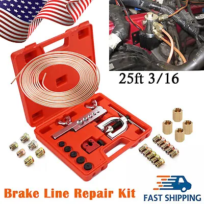 3/16 25FT Copper Coated Brake Line W/ Flaring Tool + 20 Nuts Fittings Repair Kit • $35