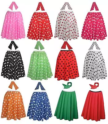 Adults 26  Polka Dot Spot Rock N Roll Skirt & Neck Scarf 1950s Fancy Dress • £16.95