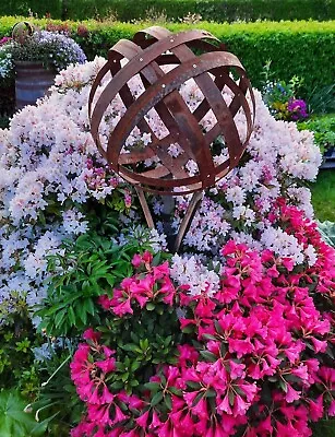 Double Banded Garden Metal Sphere Sculpture Reclaimed Whisky Barrel Hoop Band #3 • £75