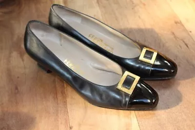 Vtg Salvatore Ferragamo Womens Shoes Black Leather Size 8 1/2 B  Uk 6 • £20