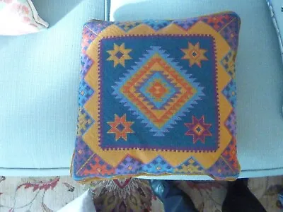 Beautiful Hand Made Embroidered Needlepoint Cushion Aztec Style • £30