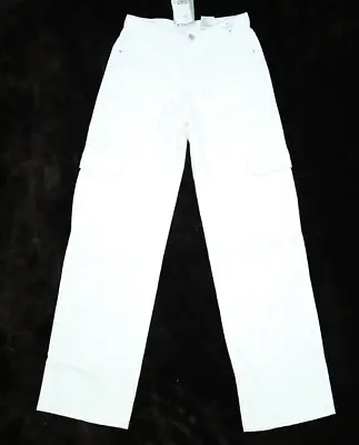 H&M Low Waist Wide Adjust Waist White Stretch Cargo Denim Jeans Youth 20 • $15.99