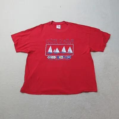 Hanes Holiday T-Shirt Mens 2XL Red Cote D'Azur Short Sleeve Nautical Casual XXL • £10.99