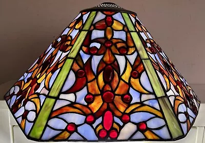 Stained Glass Lamp Shade Art & Craft Mission Style 17”x8.25” Floral Hexagon EUC • $189.99