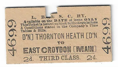 £1.20 • Buy Railway Tickets, L B & S C RY, THORNTON HEATH To E. CROYDON, 3rd Cl, Issued 1911