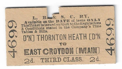£1.20 • Buy Railway Tickets, L B & S C RY, THORNTON HEATH To E. CROYDON, 3rd Cl, Issued 1911