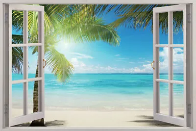 3D Sunshine Beach Window View Removable Wall Art Stickers Vinyl Decal Home Decor • $27.59