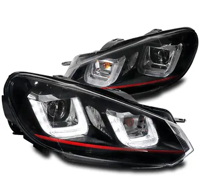 For 10-14 Volkswagen Golf Gti Red Stripe Led Tube Black Projector Headlight Lamp • $331.95