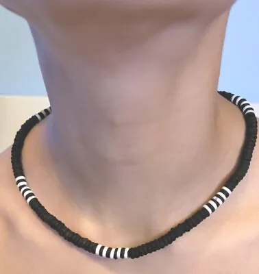 Wooden Beaded Black/White Mens /womens Choker 6mm Necklace Length 16  • £5