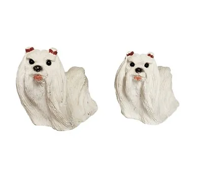 Stone Critters Lot Of 2 White Maltese Dog Figurines Made In USA • $15.99