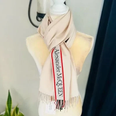 $392.07 • Buy ALEXANDER MCQUEEN Selvedge Logo Fringe Trim Scarf, Wool/Cashmere, Pink, NWT