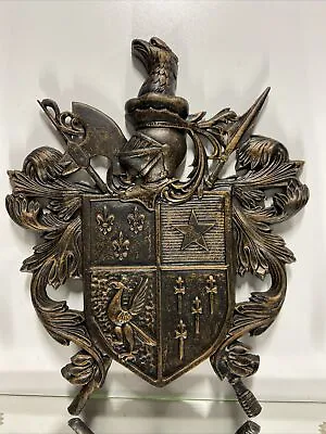 VTG. Metal Coat Of Arms Crest Shield Wall Art Decor Hanging Sculpture • $285