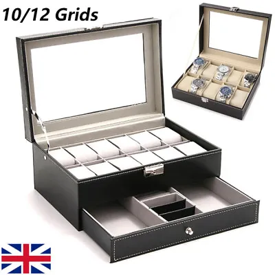 10/12 Grid Leather Watch Case Jewelry Collection Storage Holder Display Box Mens • £10.24