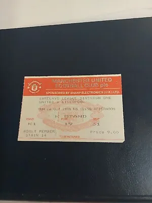 MANCHESTER UNITED/MAN UTD V LIVERPOOL FOOTBALL MATCH TICKET 1991 • £1.99