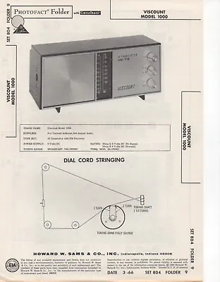 1966 Viscount 1000 Radio Service Manual Photofact Schematic Diagram Repair Fix • $10.99