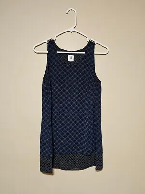 CAbi Women's Size Small Scallop Print Top Sleeveless Black Blue Tunic Length • $14.99