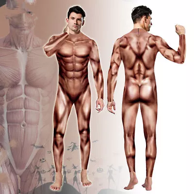 3D Print Men's Muscle Cosplay Jumpsuit Costume Lifelike Halloween Party Bodysuit • $20.99