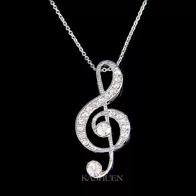 ~TREBLE CLEF Made With Swarovski Crystal Musical Music NOTE Necklace New Jewelry • $50