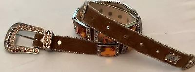 BB Simon Brown Suede Leather  Belt With Orange Rectangle Swarvorski Crystals  • $139