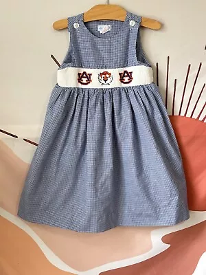 Vive La Fete Tiger Smocked Blue Bishop Dress Auburn Tigers Blue 3 3T • $24.99