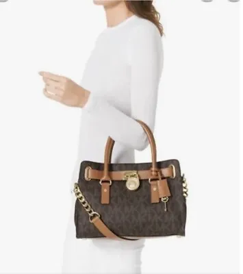 Michael Kors Bag Women's Brown Hamilton Logo PVC Satchel In Brown Purse • $37.77