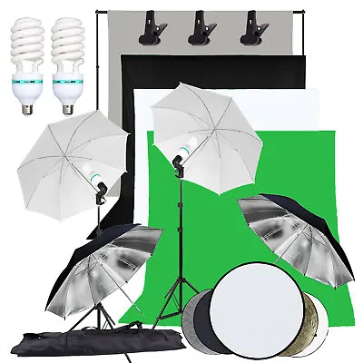 Photography 4 Backdrops+Stand Set Photo Studio Umbrella Lighting Video Light Kit • £116.99