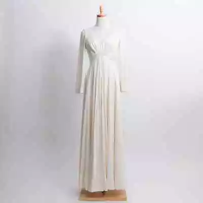 EVA GABOR By Estevez 1970s Ivory Deep V Long Sleeve Maxi Dress • $192