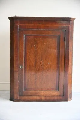 Georgian Oak Corner Cupboard Hanging Wall Storage Antique Shelves • £375