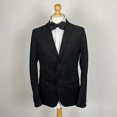 Holland Esquire Velvet Blazer Jacket Men's 40R Black Dinner Tuxedo Patterned • £59.95