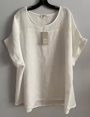 Bellambra Linen Tunic Top Blouse Cap Sleeve Made In Italy White Plus Size 3X NWT • $50.82