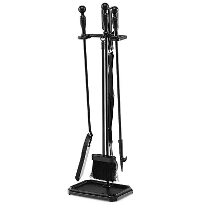 5 Piece Fireplace Tool Set Wrought Iron Indoor Fireplace Set And Holder Black • $39.95