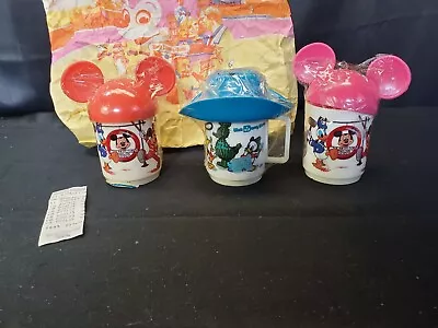 3 Vintage Disney Hat Mugs Mickey & Minnie Mouse Club Donald Duck 4oz. Plastic • $23.20